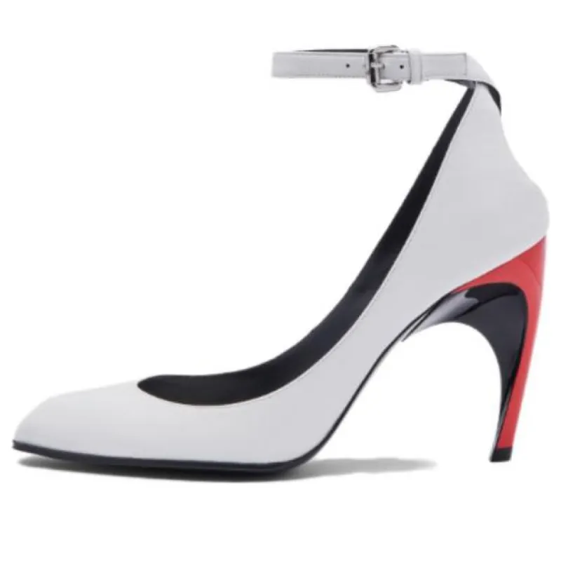 (WMNS) Alexander McQueen Armadillo Ankle Strap Heels 'Black Silver Red' 780679WIEX48740 sold by KicksCrew