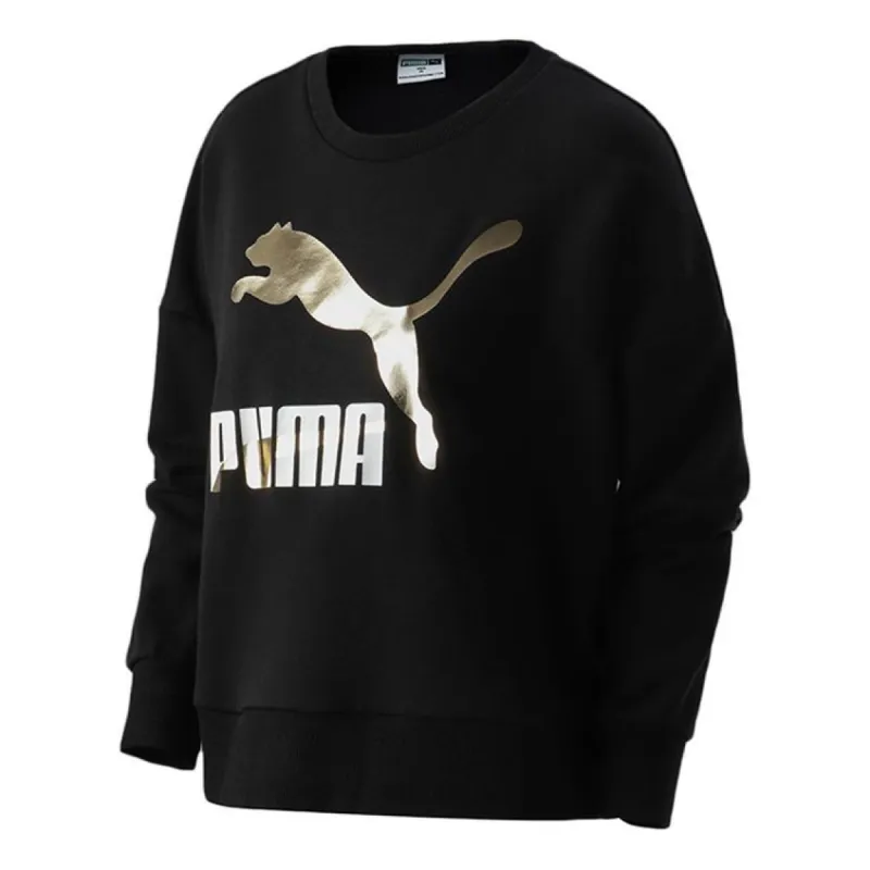 (WMNS) Puma Classic Casual Printed Round Neck Long Sleeve Sweater 'Black Gold' 531382-51 sold by KicksCrew