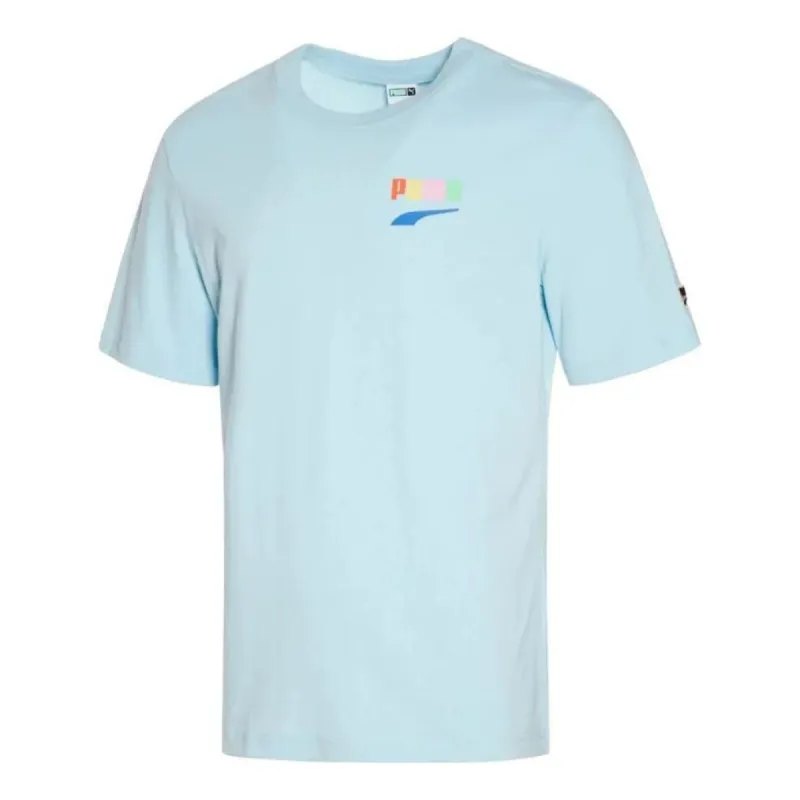Puma Printed Casual T-Shirt 'Blue Yellow Pink' 531335-90 sold by KicksCrew