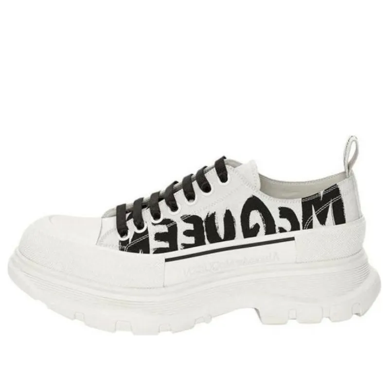 Alexander McQueen Tread Slick Low Lace Up Canvas Graffiti 'White Black' 682423WIABD9488 sold by KicksCrew