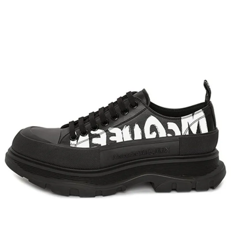 Alexander McQueen Tread Slick Low Lace Up Canvas Graffiti 'Black White' 682423WIABD1070 sold by KicksCrew