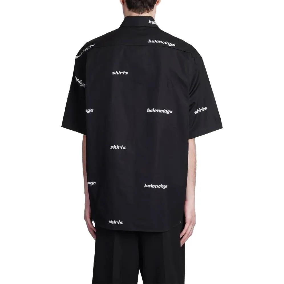 Balenciaga All Over Logo Short Sleeve Shirt 'Black White' 681702TOL651070 sold by KicksCrew product image thumbnail 3