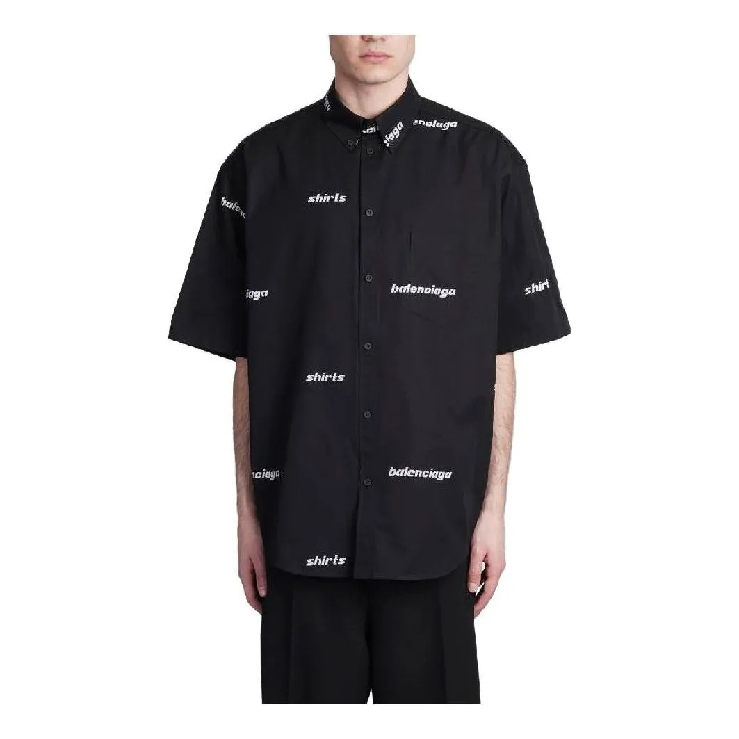 Balenciaga All Over Logo Short Sleeve Shirt 'Black White' 681702TOL651070 sold by KicksCrew