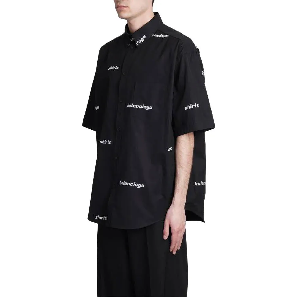 Balenciaga All Over Logo Short Sleeve Shirt 'Black White' 681702TOL651070 sold by KicksCrew product image thumbnail 4