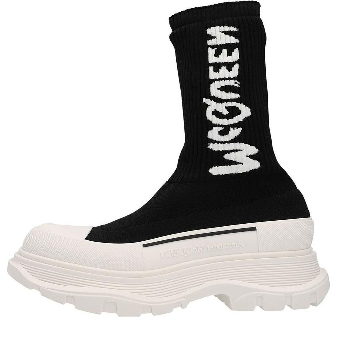 (WMNS) Alexander McQueen Tread Slick Knitted Boots 'Black White' 708096W4U511041 sold by KicksCrew