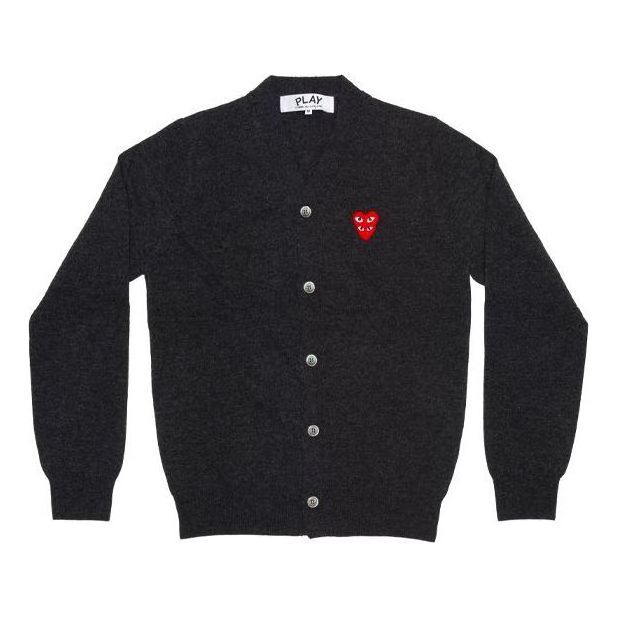 COMME des GARCONS PLAY Cardigan Red Emblem 'Grey' AZ-N076-051-2 sold by KicksCrew