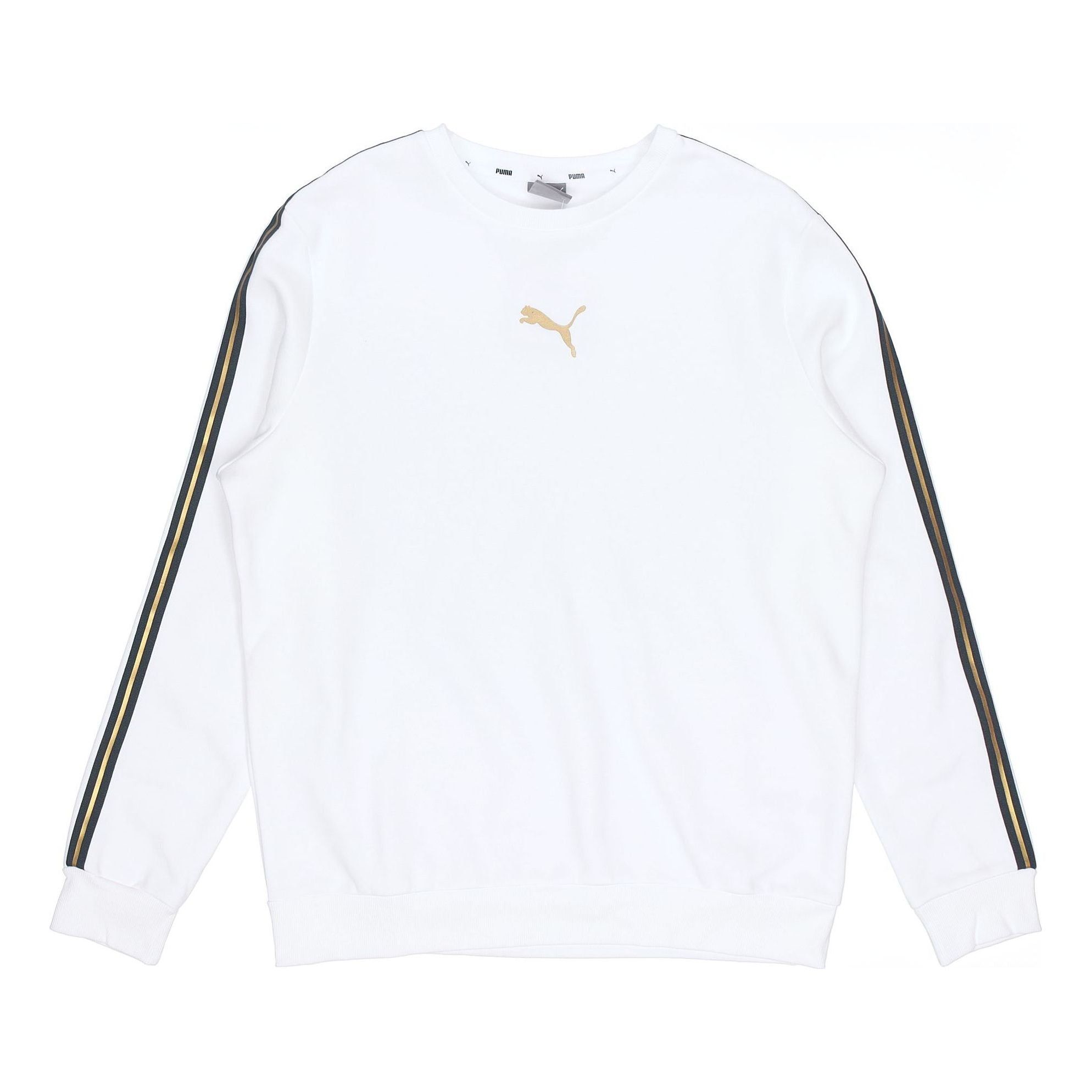 Puma Metallic Nights Crew Sweatshirt 'White Black Gold' 587141-02 sold by KicksCrew