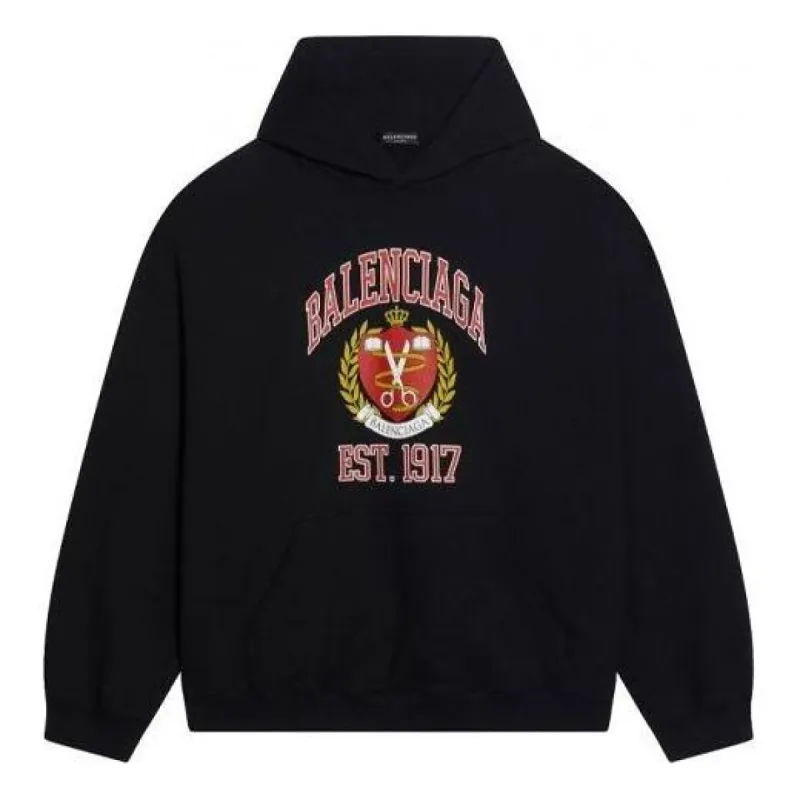 Balenciaga Est. 1917 College Logo Print Hoodie Wide Fit 'Black' 675003TLV901076 sold by KicksCrew
