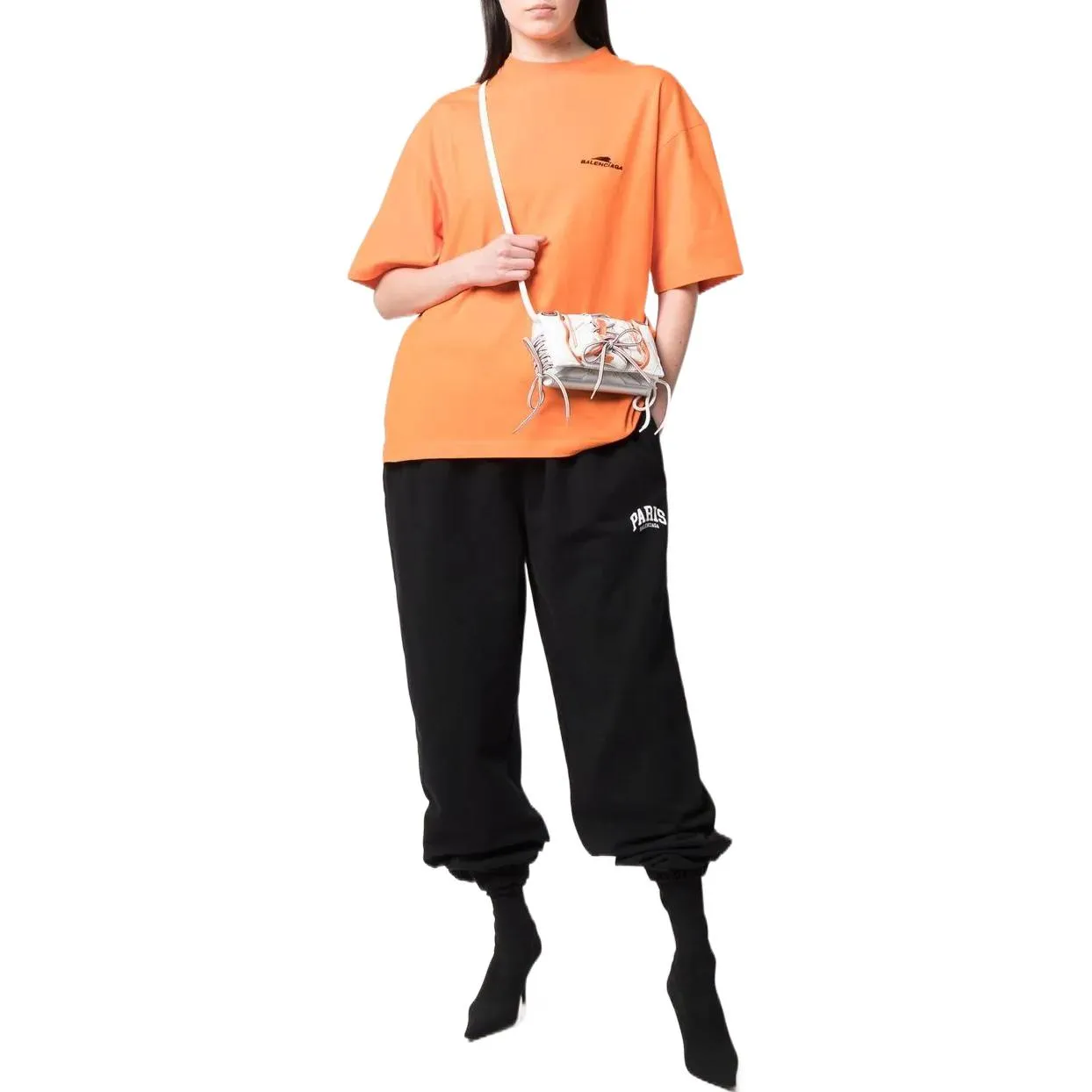 Balenciaga Paris Logo Stretched Knee Sweatpants 'Black White' 675244TLVL81070 sold by KicksCrew product image thumbnail 2