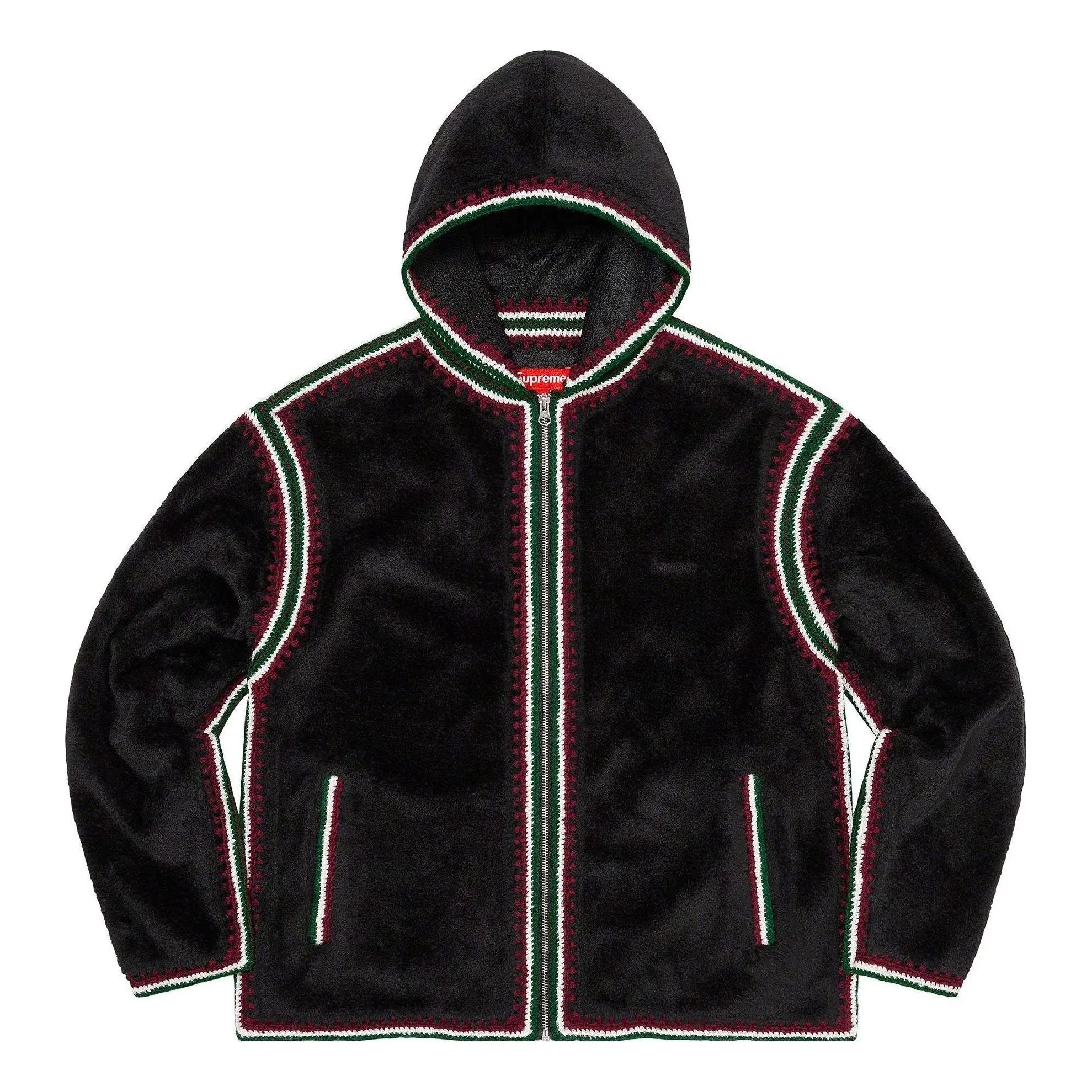 Supreme Crochet Edge Hooded Zip Up Top 'Black White Red' SUP-SS23-029 sold by KicksCrew