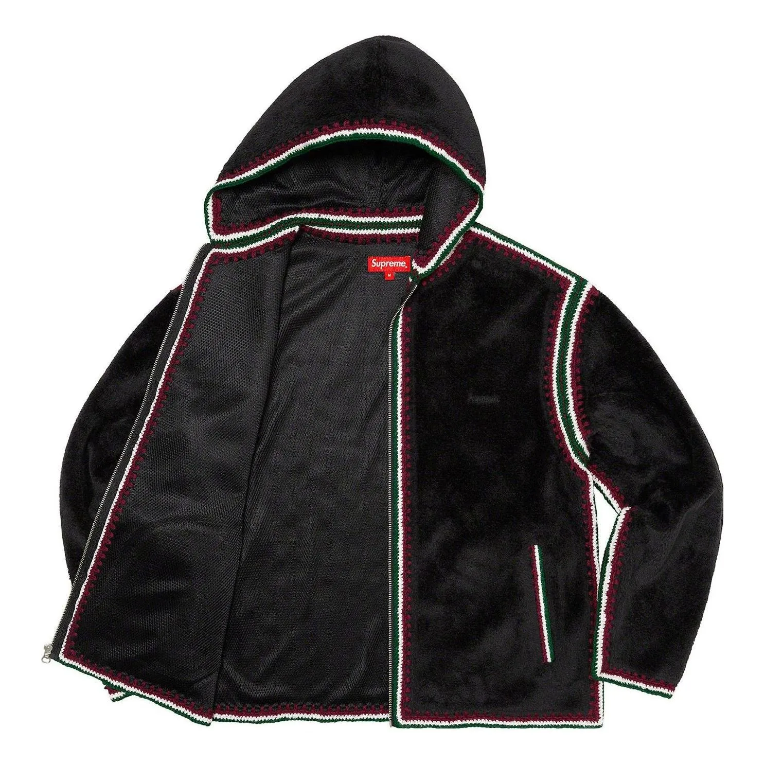 Supreme Crochet Edge Hooded Zip Up Top 'Black White Red' SUP-SS23-029 sold by KicksCrew product image thumbnail 3