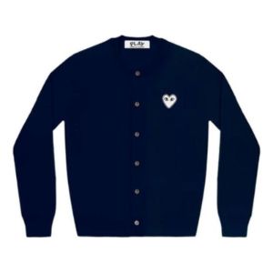 (WMNS) COMME des GARCONS PLAY Cardigan White heart 'Navy' AZ-N061-051-2 sold by KicksCrew