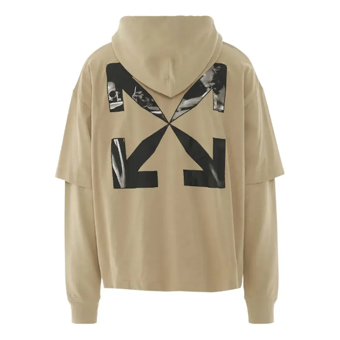 Off-White Caravaggio Arrow Double Hooded T-Shirt 'Dark Sand' OMBB098S22FLE0021710 sold by KicksCrew product image thumbnail 2
