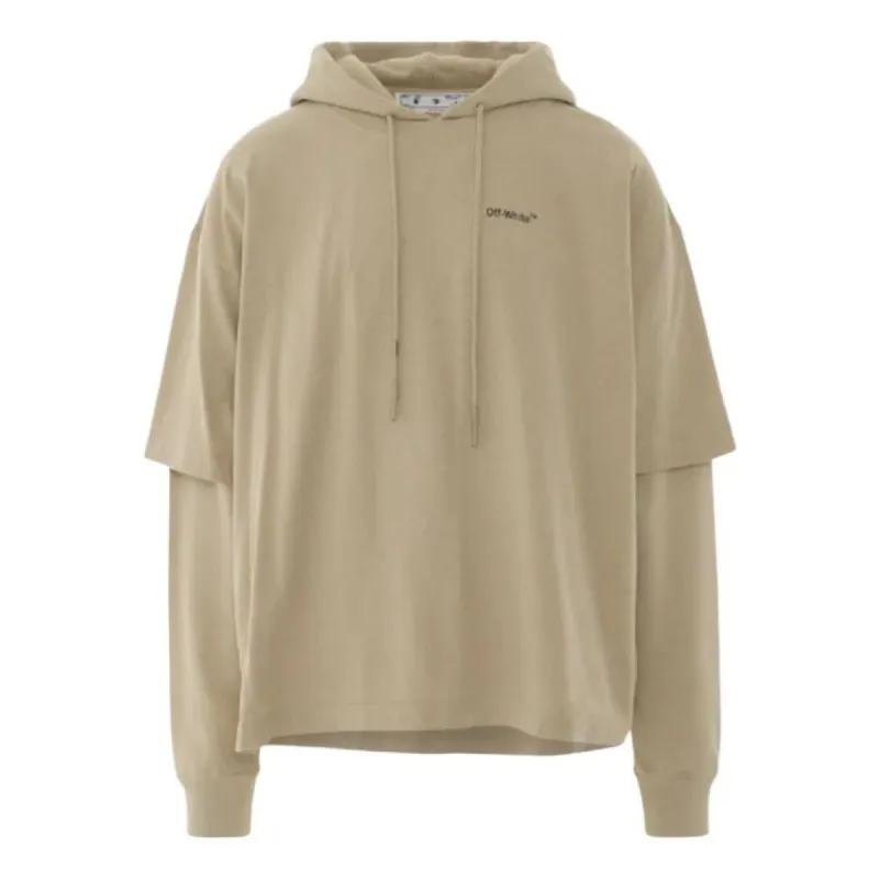 Off-White Caravaggio Arrow Double Hooded T-Shirt 'Dark Sand' OMBB098S22FLE0021710 sold by KicksCrew