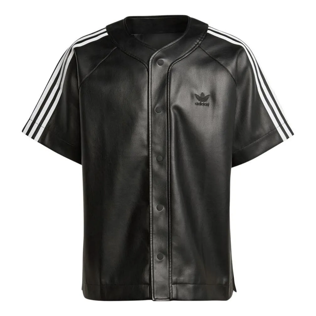 adidas Faux Leather Adicolor 3-Stripes Baseball Shirt 'Black' IZ4048 sold by KicksCrew