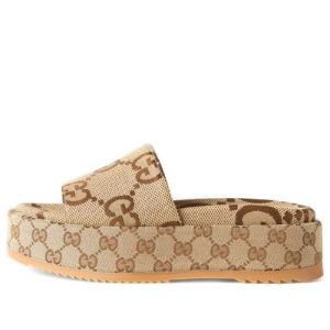 (WMNS) Gucci GG Lame Platform Slide Sandal 'Camel Monogram' 623212-UKO00-2580 sold by KicksCrew