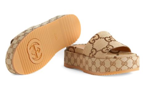 (WMNS) Gucci GG Lame Platform Slide Sandal 'Camel Monogram' 623212-UKO00-2580 sold by KicksCrew