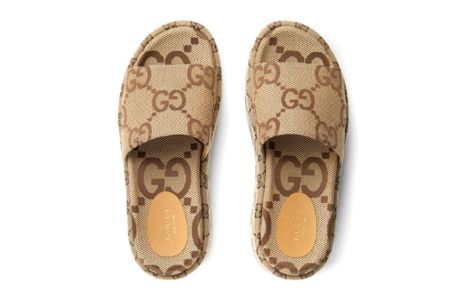(WMNS) Gucci GG Lame Platform Slide Sandal 'Camel Monogram' 623212-UKO00-2580 sold by KicksCrew