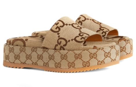 (WMNS) Gucci GG Lame Platform Slide Sandal 'Camel Monogram' 623212-UKO00-2580 sold by KicksCrew