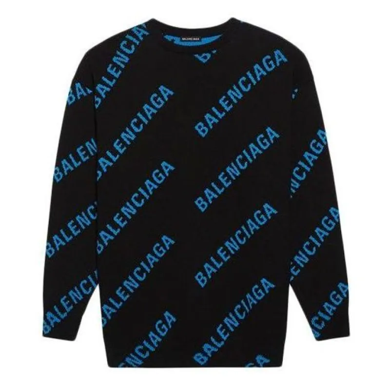 Balenciaga Allover Logo Crewneck Sweater 'Black Blue' 625970T31781165 sold by KicksCrew