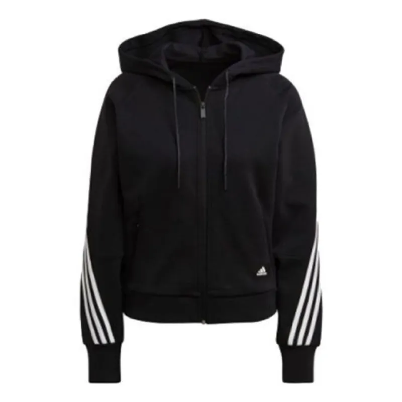 (WMNS) adidas Sportswear Wrapped 3-Stripes Full-Zip Hoodie Asia Sizing 'Black White' GL0339 sold by KicksCrew