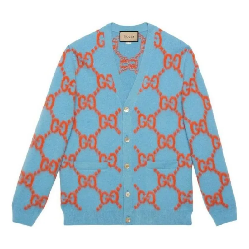Gucci Wool Cardigan With GG Intarsia 'Light Blue Orange' 764738-XKDPB-4001 sold by KicksCrew