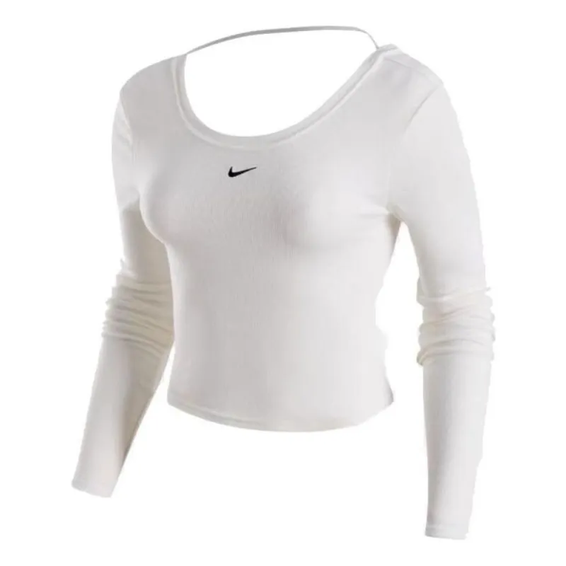 (WMNS) Nike Sportswear Chill Knit Tight Scoop-Back Long-Sleeve Mini-Rib Top (Asia Sizing) 'White' FN3662-133 sold by KicksCrew