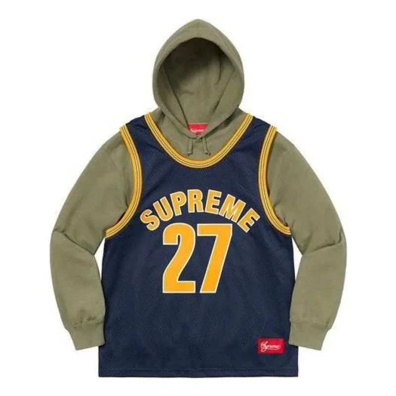 Supreme Basketball Jersey Hooded Sweatshirt 'Olive Green Navy Yellow' SUP-SS21-585 sold by KicksCrew