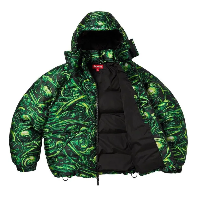 Supreme x H.R. Giger Jacquard Down Puffer Jacket 'Green Black' SUP