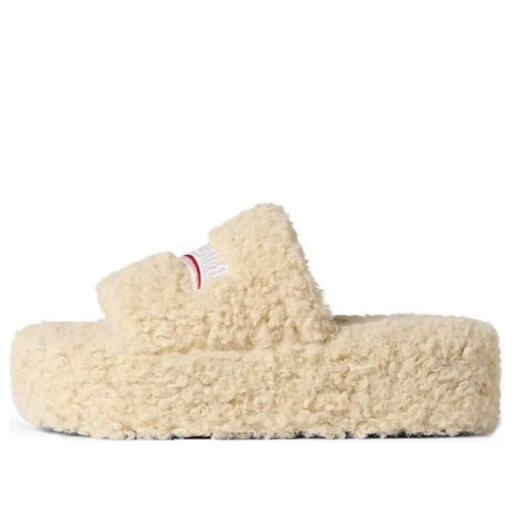 (WMNS) Balenciaga Platform Furry Slides 'Beige' 762826W2DO19796 sold by KicksCrew