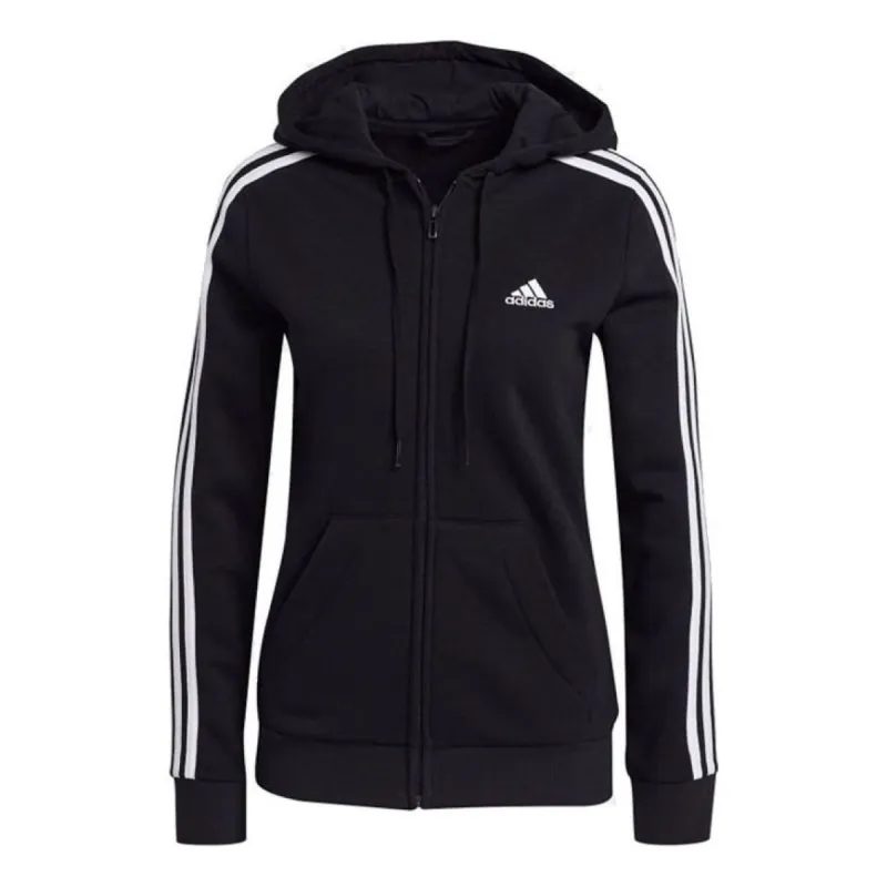 (WMNS) adidas Essentials Fleece 3-Stripes Full-Zip Hoodie Asia Sizing 'Black White' GM5567 sold by KicksCrew