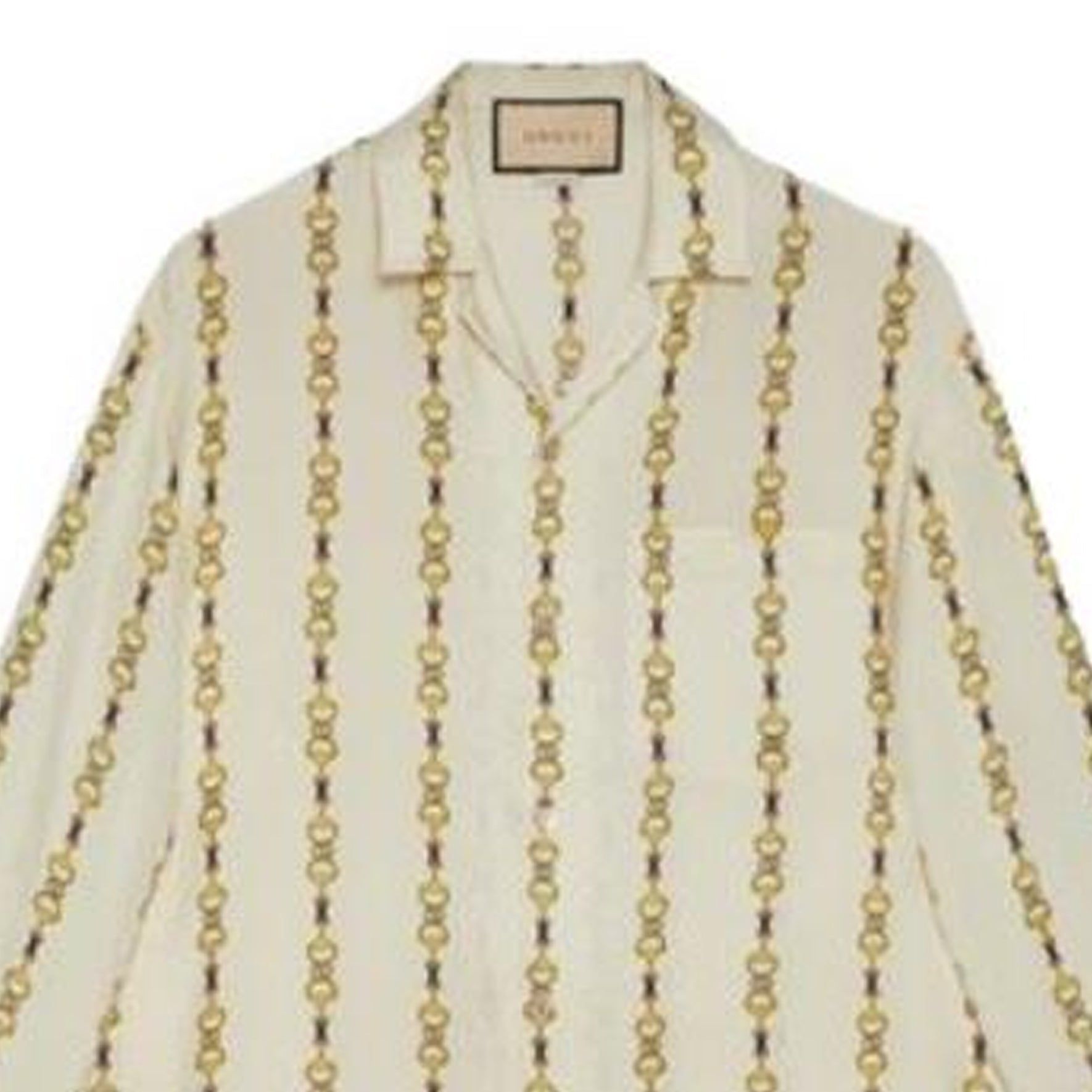 Gucci Interlocking G Horsebit Print Silk Shirt 'Ivory