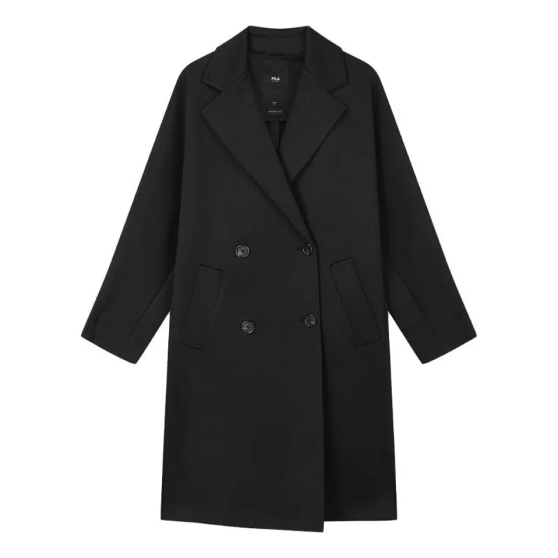 FILA Milano Solid Color Mid-Length Knitted Coat 'Black' F11W335505F-BK sold by KicksCrew