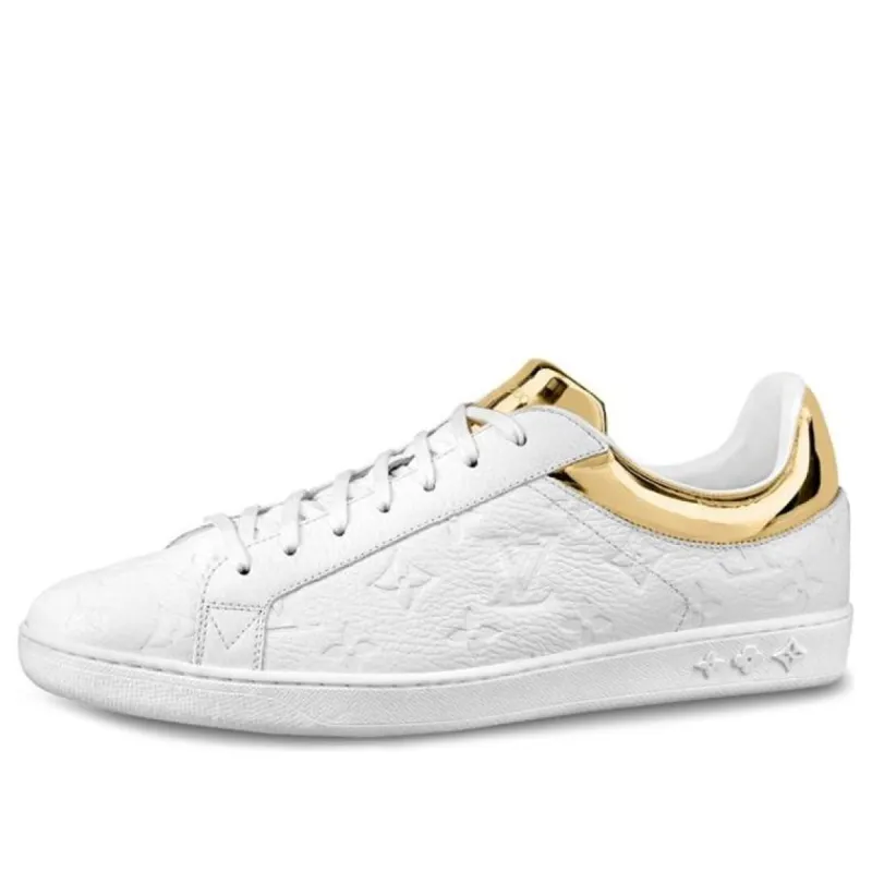 LOUIS VUITTON Luxembourg Sneakers 'White Logo Monogram with Gold Collar' 1A80YG sold by KicksCrew