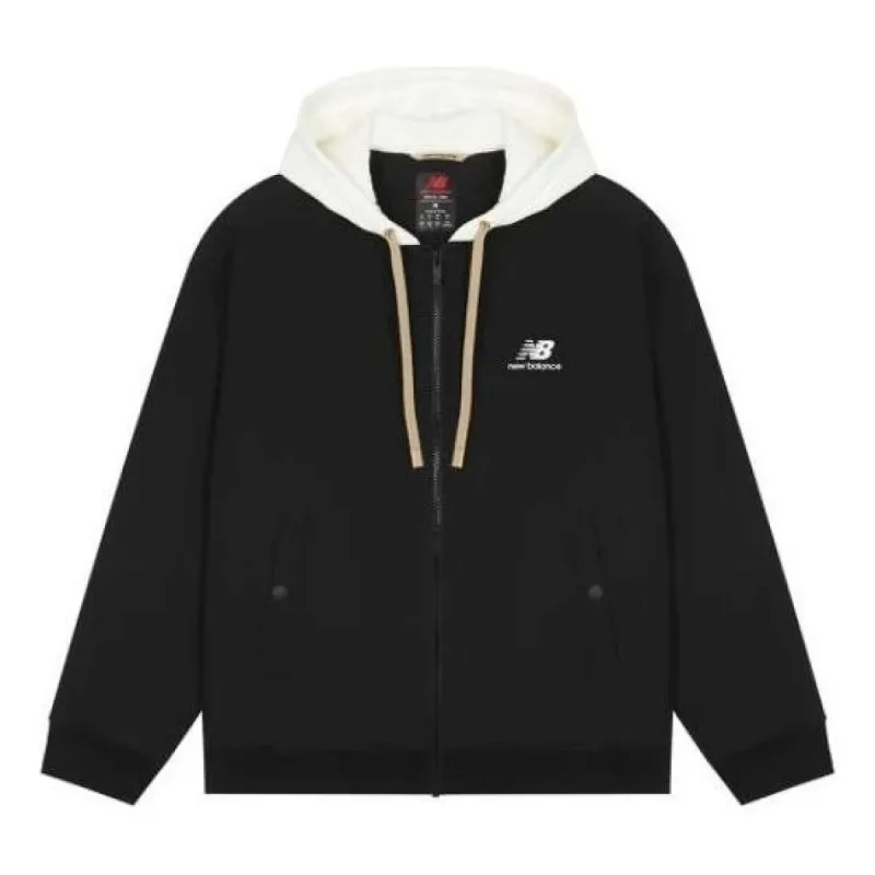 New Balance Logo Full-Zip Hooded Jacket 'Black White' AMJ23362-BK sold by KicksCrew