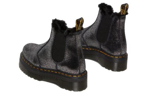 (WMNS) Dr. Martens 2976 Faux Fur-Lined Metallic Platform Chelsea Boots 'Black' 27956012 sold by KicksCrew