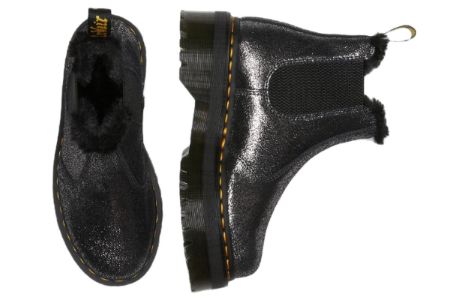 (WMNS) Dr. Martens 2976 Faux Fur-Lined Metallic Platform Chelsea Boots 'Black' 27956012 sold by KicksCrew