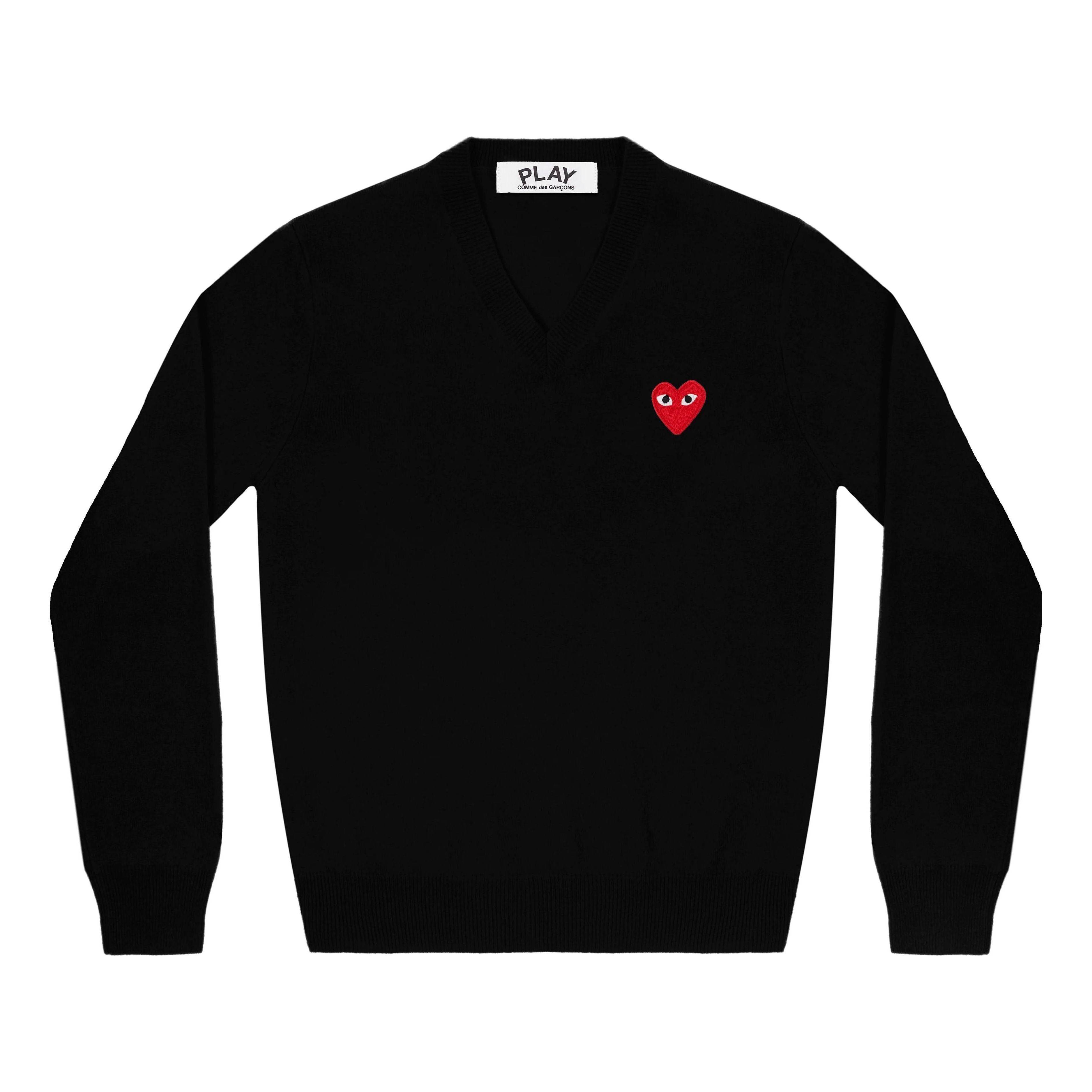 COMME des GARCONS PLAY V-Neck Pullover Red Emblem 'Black' AZ-N002-051-1 sold by KicksCrew