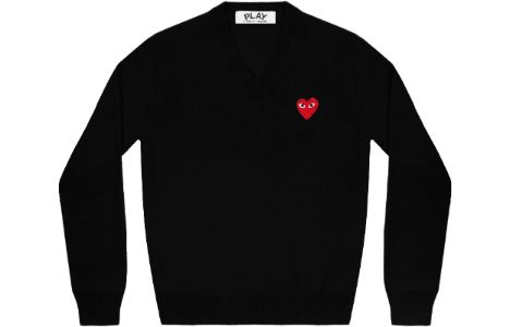COMME des GARCONS PLAY V-Neck Pullover Red Emblem 'Black' AZ-N002-051-1 sold by KicksCrew