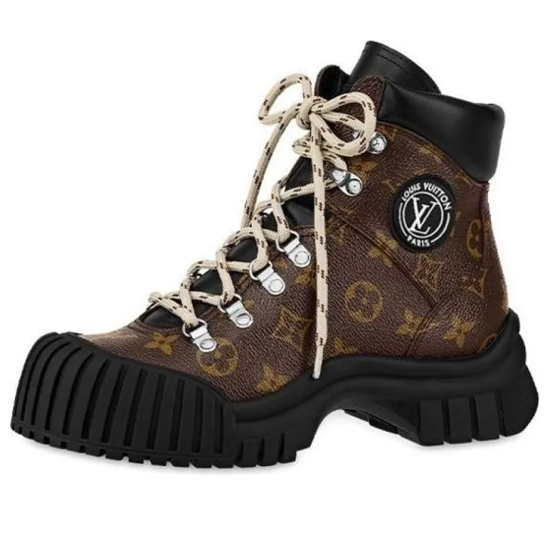 (WMNS) LOUIS VUITTON Ruby Flat Ranger Boots 'Brown Monogram with Black' 1AALYG sold by KicksCrew