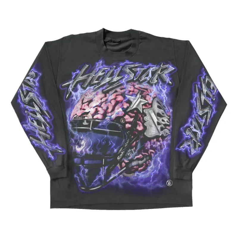 Hellstar Powered By The Star Long-Sleeve T-Shirt 'Black Purple' HS-LST1-BLAC sold by KicksCrew