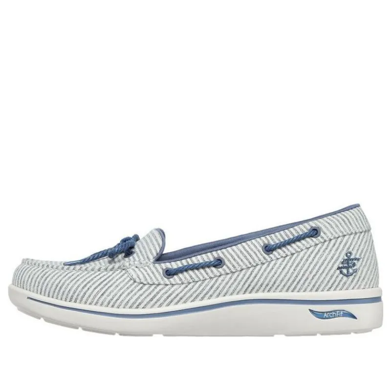 (WMNS) Skechers Arch Fit Uplift 'White Grey Blue' 136601-BLW sold by KicksCrew