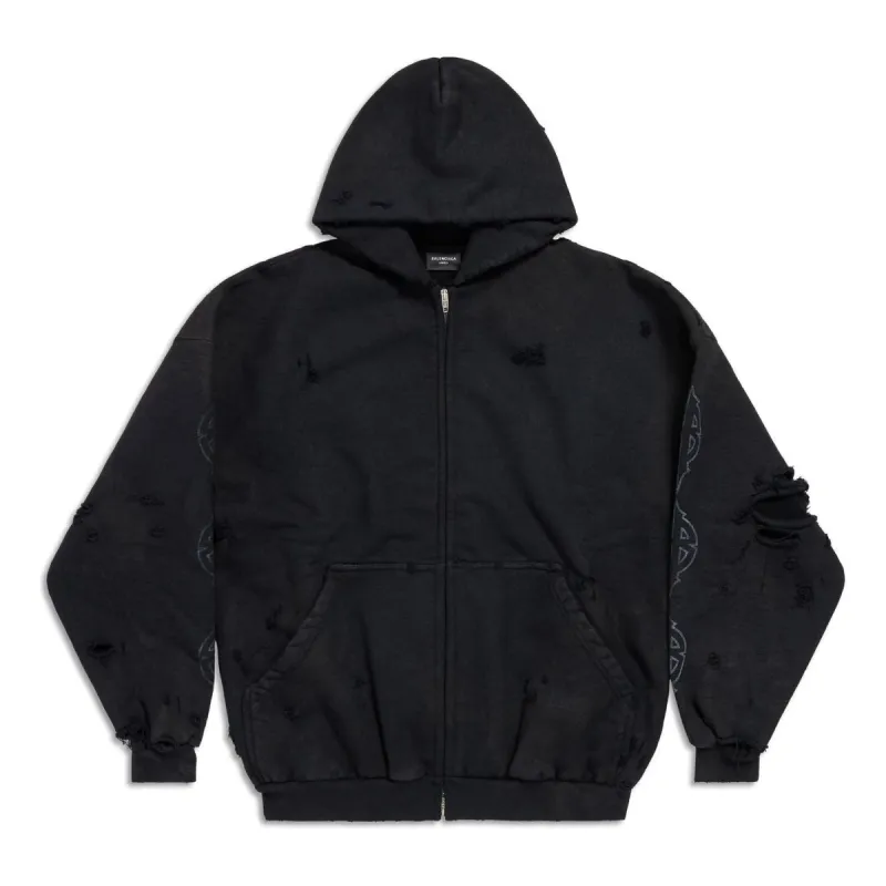 (WMNS) Balenciaga Paris Moon Outerwear Zip-up Hoodie Oversized 'Black' 744444TOVE51055 sold by KicksCrew
