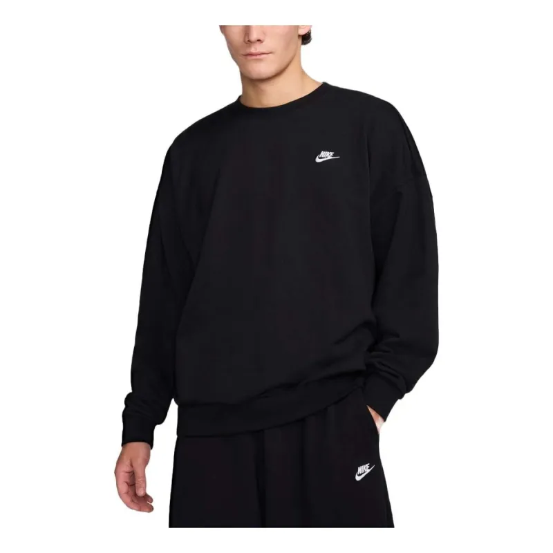 Nike Club Fleece Oversized French Terry Crewneck Sweatshirt Asia Sizing 'Black' HJ1820-010 sold by KicksCrew