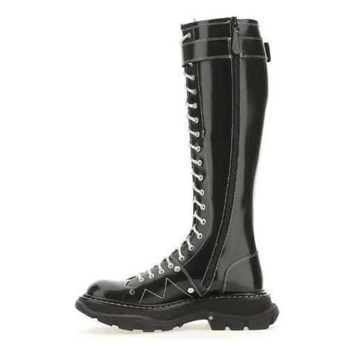 (WMNS) Alexander McQueen Buckle Detailed Lace-Up Boots 'Black' 718367WIC6D1081 sold by KicksCrew