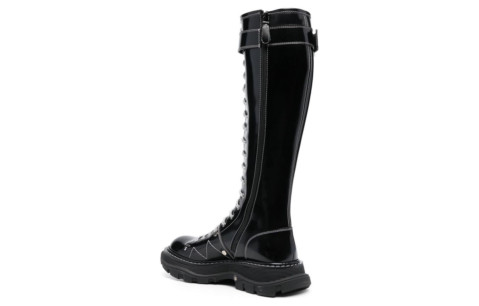 (WMNS) Alexander McQueen Buckle Detailed Lace-Up Boots 'Black' 718367WIC6D1081 sold by KicksCrew product image thumbnail 5