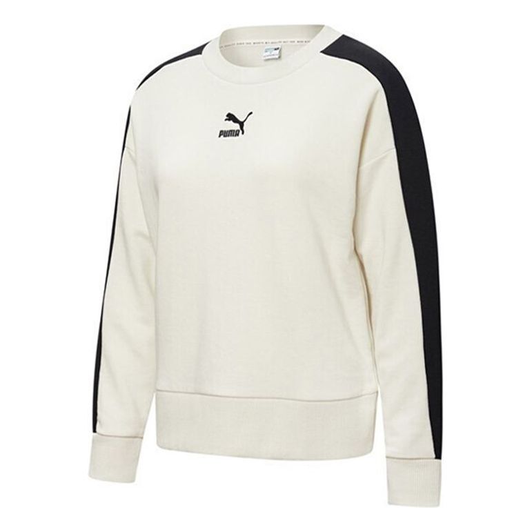 (WMNS) Puma Classics T7 Crewneck Sweatshirt 'White Black' 599226-05 sold by KicksCrew