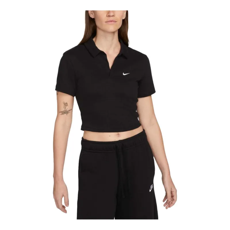 (WMNS) Nike Sportswear Essential Polo Shirt Asia Sizing 'Black White' DV7885-010 sold by KicksCrew