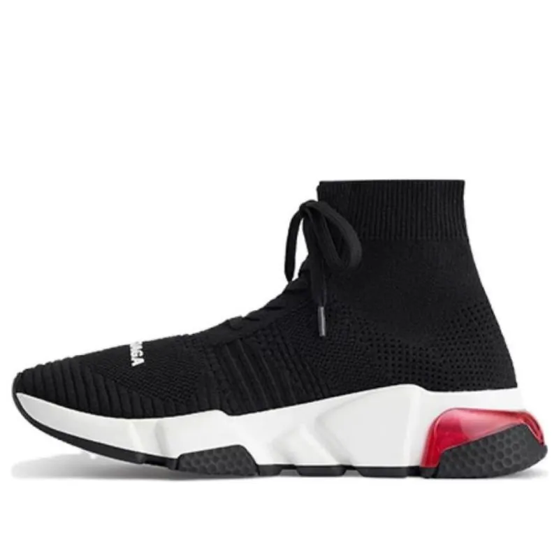 (WMNS) Balenciaga Speed 1.0 Lace Up Sneakers 'Black White with Clear Sole Red' 617217W05GG1014 sold by KicksCrew