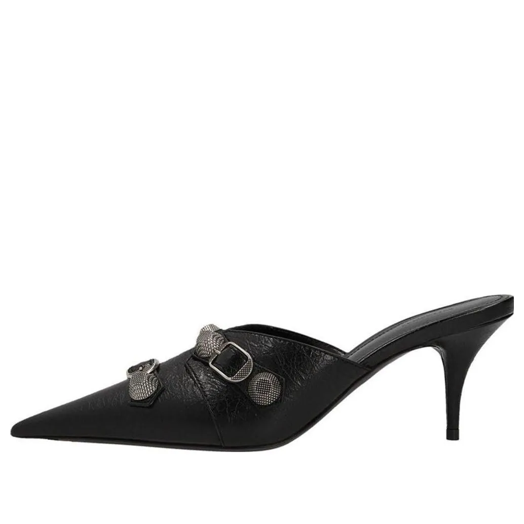 (WMNS) Balenciaga Cagole 80mm mules 'Black' 714253WAD4E1081 sold by KicksCrew